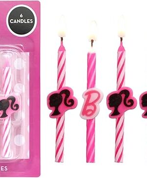 Barbie™ Birthday Cake Candles | 6 Birthday Candles for Cake Decorations, Pink Stripe Candles, Cake Toppers for Barbie Party