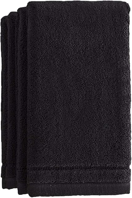 Cotton Fingertip Towels Set Black - 4 Pack - 11 x 18 Inches Decorative Small Extra-Absorbent and Soft Terry Towel for Bathroom - Powder Room, Guest and Housewarming Gift (Black)