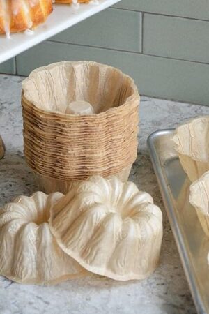 50 Disposable Grease Proof Mini Bundt Cake Molds for Baking Pound, Crumb Cakes & More - Non Stick, Warp Resistant Molds, 3-1/32 x 1-9/16 Inch