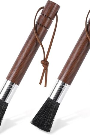 2-Pack Coffee Grinder Cleaning Brush with Natural Walnut Wood Handle and Black Boar Bristle, Coffee Bar Accessories Coffee Brush, Espresso Machine Cleaning Tool Barista Brush with Hanging Loop