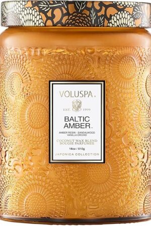 Voluspa Baltic Amber, Large Candle Jar, 18 oz, 100 Hour Burn Time, Coconut Wax for Clean Burning, Handcrafted in the USA
