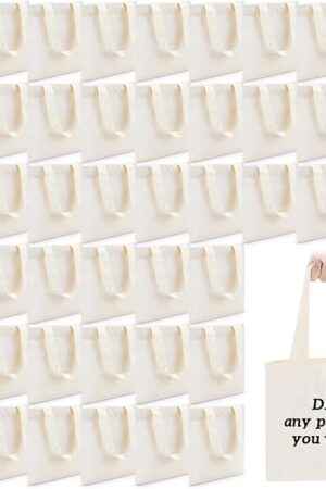 Amylove 24 Pcs Mini Tote Bag Sublimation Blank Canvas Tote Bags Reusable Grocery Luggage DIY Sack Goody for Party Even (8.5 x 8 Inch,Natural Color)