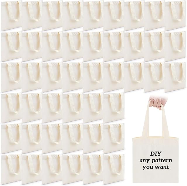 Amylove 24 Pcs Mini Tote Bag Sublimation Blank Canvas Tote Bags Reusable Grocery Luggage DIY Sack Goody for Party Even (8.5 x 8 Inch,Natural Color)