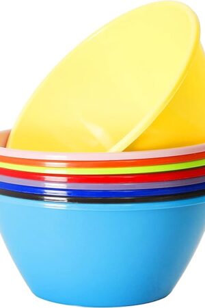 Youngever 11 inch 120 Ounce Plastic Mixing and Serving Bowls, Large Popcorn Bowls, Salad Bowls, Chip and Dip Serving Bowls, Set of 9 (Rainbow)