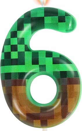 6th Pixel Miner Birthday Candles, Pixels Cake Topper for Boys Girls, TNT Themed Birthday Decorations Party Supplies (Number 6)