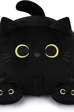 Auspicious beginning 19'' Black Cat Plush 5PCS Cat Family PlushToys,Cute Black Cat Mommy Cat with 4 Baby Kittens Cat Plushies for Kids, Kawaii Birthday Gifts for Kids Boys Girls