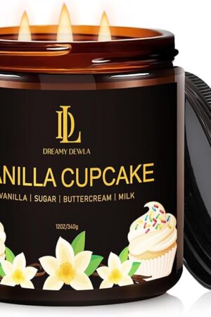 Vanilla Cupcake Scented Candle, 12oz 60 Hour Long Lasting Candles, Large 3 Wick Natural Soy Candles for Home Scented, Candle Gifts for Women Men