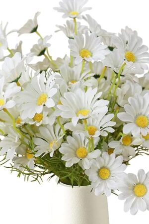 Artificial Flowers 8 Bundles 20? White Artificial Daisy Flowers UV Resistant Outdoor Fake Wildflowers with Stems Faux Greenery Shrubs Plants Arrangements for Home Garden Vase Decor