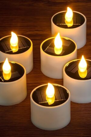 6 Pack Warm White Solar Powered Outdoor Waterproof LED Tea Lights, Rechargeable Flameless Flickering Solar Tealights Battery Operated, Flicker LED Votive Candles for Garden Lantern Decorations