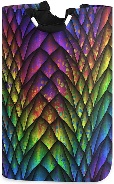 visesunny Large Capacity Laundry Hamper Basket Colorful Dragon Scale 3D Print Water-Resistant Oxford Cloth Storage Baskets for Bedroom, Bathroom, Dorm, Kids Room