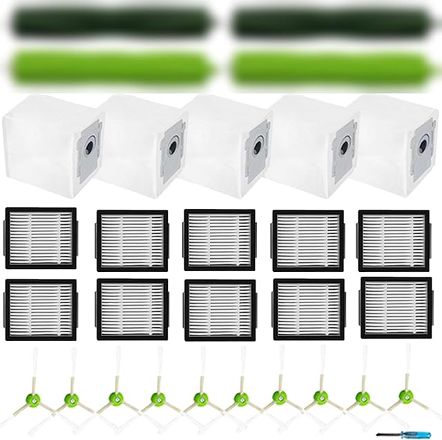 Brush Hepa Filter Accessory Kit Replacement Compatible with Roomba I & J Series i1 i3 i4 i6 i7 i8 J7 J5 J6 J8 J9 Including 2 Extractor 10 Filters 10 Side Brush & 5 Bags