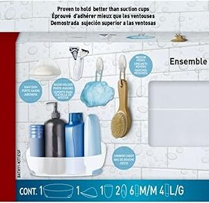 Command Bathroom Accessories, 5 Piece Bathroom Organizer Set - 1 Shower Caddy, 1 Soap Dish, 1 Toothbrush Holder, 2 Hooks with Water Resistant Command Strips