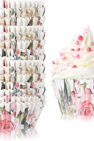 300 Counts Floral Cupcake Liners Floral Cupcake Wrappers Baking Cups Baking Liners Holders for Baby Shower Wedding Bridal Showers Birthday Party Decorations