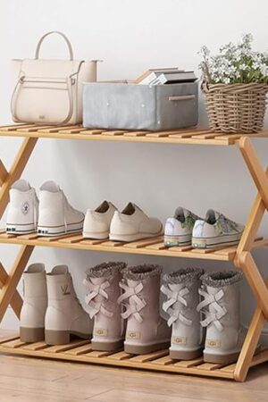 3 Tier Bamboo Shoe Rack,Portable Folding Shoe Storage Rack,Without Installation Small Shoe Rack Perfect for Corridors, Bedrooms and Small Spaces (3 Tier)