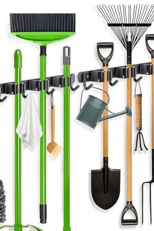 ZONGOOL Stainless Steel Broom Holder Wall Mount 4 Racks Black