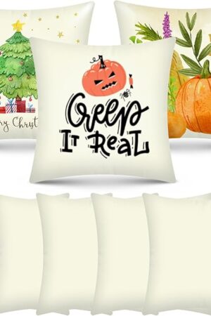 8 Pack 17.7"X17.7" Sublimation Blanks Pillowcase, Sublimation Pillow Cases Natural, Cushion Covers Blanks, Throw Pillow Covers for DIY Halloween Decor, Heat Transfer Painting Christmas Craft Gift
