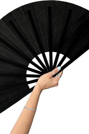 13inch Large Rave Fan Popping Fan Clacking Fans for Line Dancing,Hand Fans for Women Foldable,Boots on The Ground Fan,Portable for Outdoor,Wedding,Party,Decoration(Black,1 Pack)