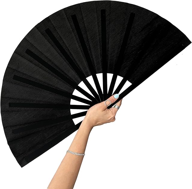 13inch Large Rave Fan Popping Fan Clacking Fans for Line Dancing,Hand Fans for Women Foldable,Boots on The Ground Fan,Portable for Outdoor,Wedding,Party,Decoration(Black,1 Pack)