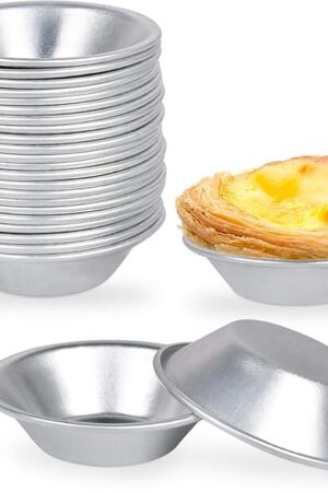 25 Pack Aluminum Egg Tart Molds, Dessert Mold Pans, Nonstick Reusable