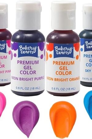 Bakery Crafts Premium Gel Neon Food Coloring 6 Bottle Assortment, 3.6 Fl Oz, Bright Edible Color For Christmas Baking And Decorating, Highly Concentrated, Yellow, Orange, Purple, Blue, Pink, Green | 6 x 0.6FL | Made in USA