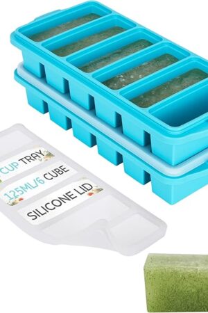 1/2 Cup Silicone Freezer Tray With Lid - Silicone Freezer Molds 2-Pack For meal prep & freezing of various sauces and other dishes, makes 12 perfect 1/2 cup portions cubes,oven and dishwasher safe