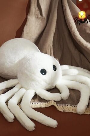 YRXRUS Spider Pillows, Halloween Pillows, Cute Spider Shaped Throw Pillow for Happy Halloween Decoration, White Plush Pillow Gifts, 12x18 in Small Cute Soft Rabbit Fur for Fall Accent Pillow