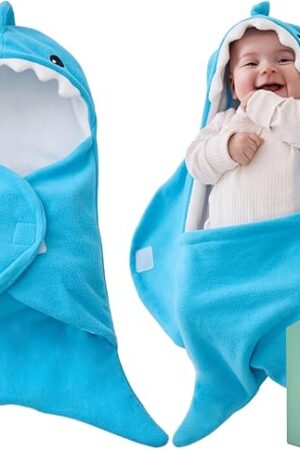 BlueMello Baby Shark Swaddle Blanket | Ultra-Soft Wearable Essential for Infants 0-6 Months | Adorable Shark Receiving Swaddling Wrap for Newborn Boy | Perfect Baby Girl Shower Gift for Baby Registry