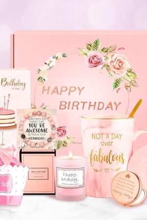 Birthday Gifts for Women Happy Birthday Gift Baskets for Women Unique Not A Day Over Fabulous Mug Gift ideas Pink Gifts Box Set Presents for Her Friends Mom Sister Wife Coworkers Daughter Aunt Mom