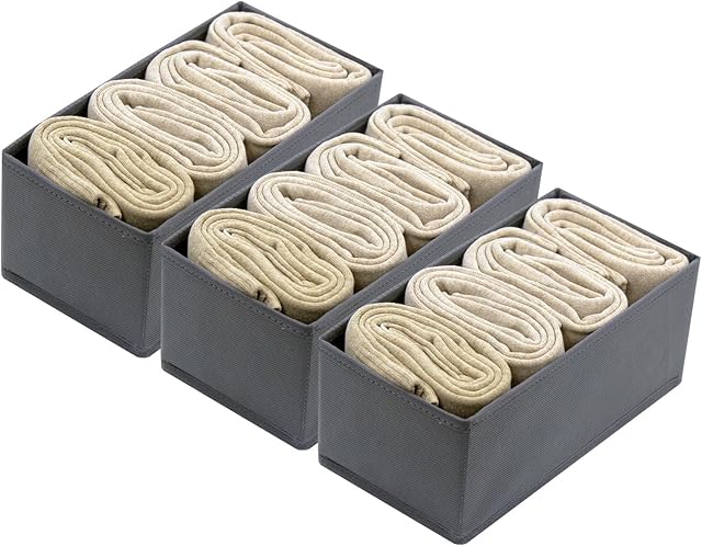 Clothes Drawer Organizer Set of 3 Gray, 11'x5.5'x4.8', Dresser Drawer Dividers for Underwear Socks Undergarments