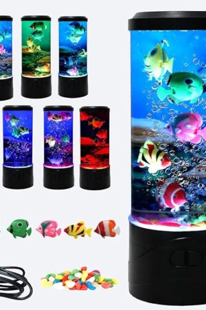 YPCOO Mini Bubble Fish Lamp,Fake Fish Tank Aquarium Lamp,Multi-Color Changing Aquarium Light with 6 Artificial Fish Night Lights-for Home Office Living Room Decor Gifts for Kids Adults (with 6 fishs)