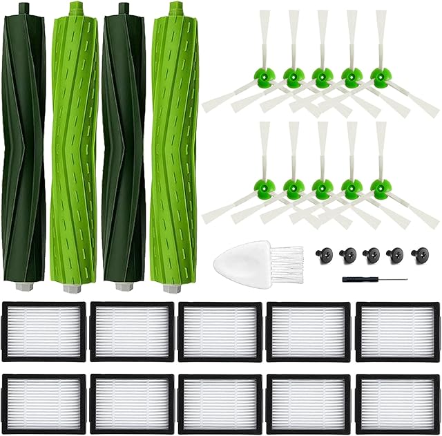 22 Pack Replacement Parts for iRobot Roomba i7 i7+ i3 i3+ i4 J7J7+/Plus i6 i6+ i5+j5+ i8 +/Plus E5 E6 E7 I & E & J Series Vacuum Cleaner, 2 Set of Roller Brush & 10 Filters & 10 Side Brushes