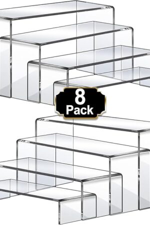 Aheroi Large Acrylic Risers, 8 Pcs 2 Set(7?L~8?L~9?L) Acrylic Display Set Rectangular Stands Shelf Clear Display Risers for Decor, Cake Shelves Retail Shoe Showcase