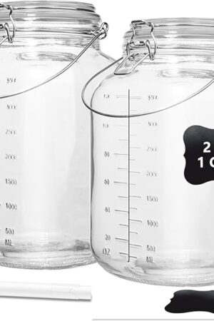 1 Gallon Super Wide Mouth Glass Jars with Airtight Lids,2 Pack Gallon Mason Jars Glass Storage Container for Canning,Pickling,Fermenting
