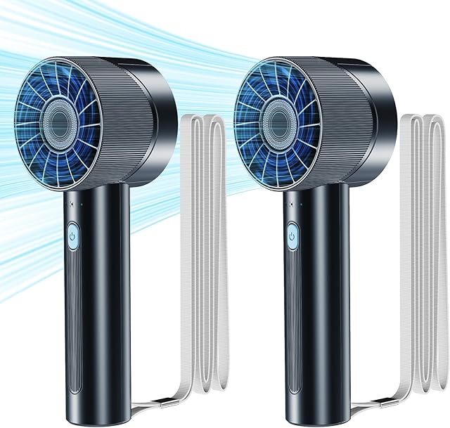 2PCS Portable Handheld Fan, Rechargeable, Mini Personal Fan, 4 Speeds, USB Battery, Small High Speed Fan, for Makeup, Home, Office, Travel and Outdoor Activities