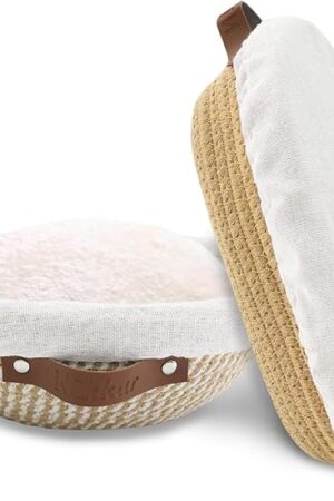 Banneton Bread Proofing Basket Set of 2, 9 10 11 inches Round & Oval Cotton Rope Sourdough Bread Baking Supplies Proofing Bowls with Liners & Covers Gifts for Bakers Women Wife Mom