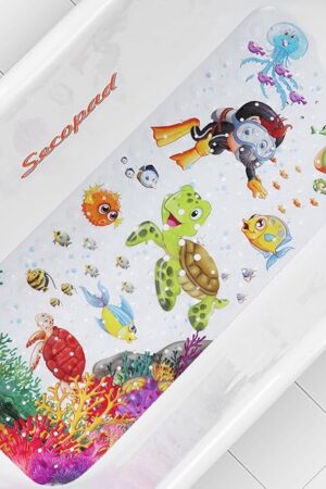 Baby Bath Mat for Tub for Kids, 40in x 16in Non Slip Cartoon Bath Tub Shower Mat Anti Slip with Drain Holes and Suction Cups Machine Washable, Turtle