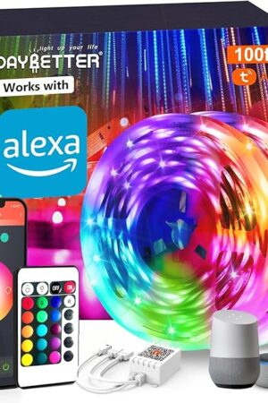 DAYBETTER Smart WiFi Led Lights 100ft, Tuya App Controlled Led Strip Lights, Work with Alexa and Google Assistant, Timer Schedule, Color Changing Led Lights for Bedroom Party Kitchen