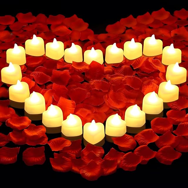 3000 PCS Artificial Rose Petals 20 PCS Flameless LED Tea Lights