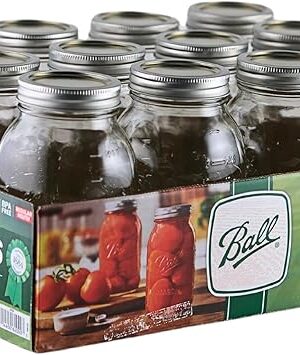 Ball - 32 oz Regular Mouth Glass Mason Jars | 12 Pack Jars | with Airtight Lids & Bands | Large Glass Jar for Food Storage with Lids| Ideal for Canning, Fermentation, Pickling, Kombucha Brewing