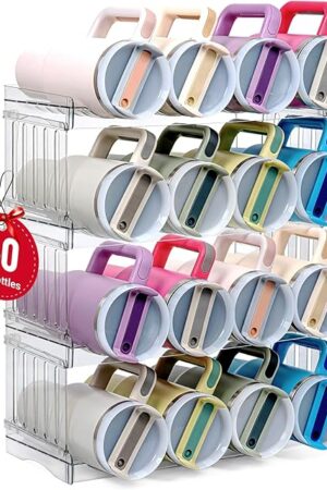 Water Bottle Organizer for Full Stanley 40 oz Tumbler with Handle, Cabinet Kitchen Pantry Organizers and Storage for Owala Stanley Cup Accessories Holder, Patented Stackable Tumbler Organizer Gifts