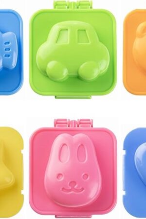 YunKo 6Pcs Egg Rice Mold Hard Boiled Egg Mold Fish Car Heart Shape Onigiri Molds Rice Ball Maker, Fondant Cake Pop Decorating Tool Fun Cookery Kitchen Gadgets