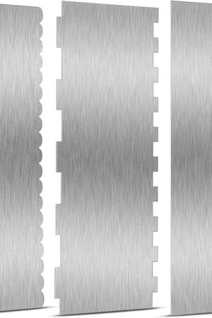 3 Pieces Stainless Steel Cake Scraper 10 Inch and 9 Inch Large Double Sided Patterned Edge Stripe Edge Smoother Scraper Cake Decorating Comb Pastry Cutter for Butter Mousse Cream Decoration