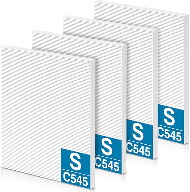 4 Pack C545 HEPA Replacement Filter S for Winix C545 Air Purifier, Replace Replacement for Winix S Filter Part 1712-0096-00 and 2522-0058-00