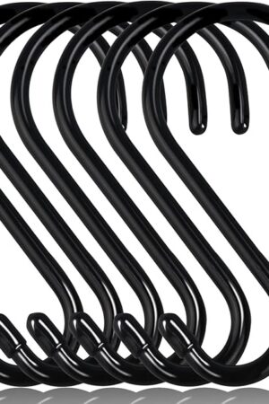 6 Inch Heavy Duty S Hooks, Large S Hook for Hanging Plants, Vinyl Coated S Hook 6 Pack Sturdy Non Slip Black S Hooks for Hanging Closet,Bird Feeders,Kitchen,Large Object,Garden Tools