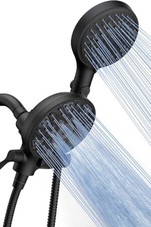 Dual Handheld Shower Head Combo, Enjoy 6-Setting Rain Showerhead and 6-Setting Hand Held Shower Separately or Together, 2 in 1 Showerhead with 80" Extra Long Stainless Steel Hose, Black