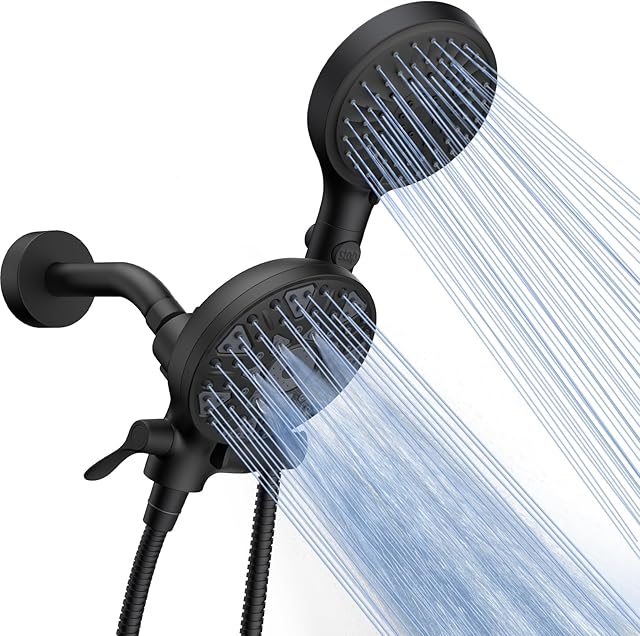 Dual Handheld Shower Head Combo, Enjoy 6-Setting Rain Showerhead and 6-Setting Hand Held Shower Separately or Together, 2 in 1 Showerhead with 80" Extra Long Stainless Steel Hose, Black