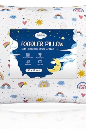 Babebay Toddler Pillow,13X18 Soft Toddler Pillows for Sleeping, Machine Washable Kids Pillow with Cotton Pillowcase, Perfect for Travel, Toddlers Cot