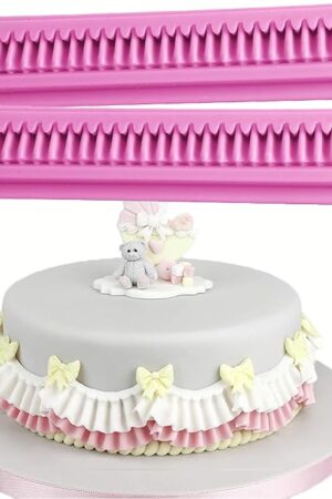 2 Pieces Border Silicone Fondant Baking Cake Moldes,Pleated lace Waves Mold forCake Decorating,Sugarcraft,Chocolate, Cupcake Topper,Pastry,Polymer Clay, Wax Making Crafting Projects