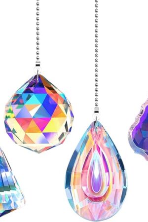 4 Pieces Crystal Ceiling Fan Pull Chain Decorative Rainbow Pull Chain Extension 20 Inch Ceiling Ornament with Ball Connector(Longan, Round, Polygon, Quadrilateral)