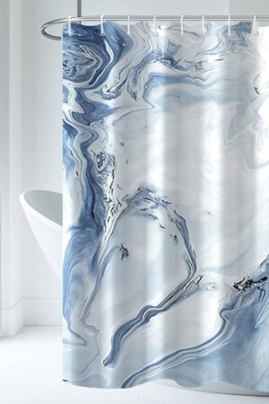 AWERT Blue Marble Shower Curtain - Waterproof for Bathroom Decor, Printed Washable With Hooks, 72x72 Inch